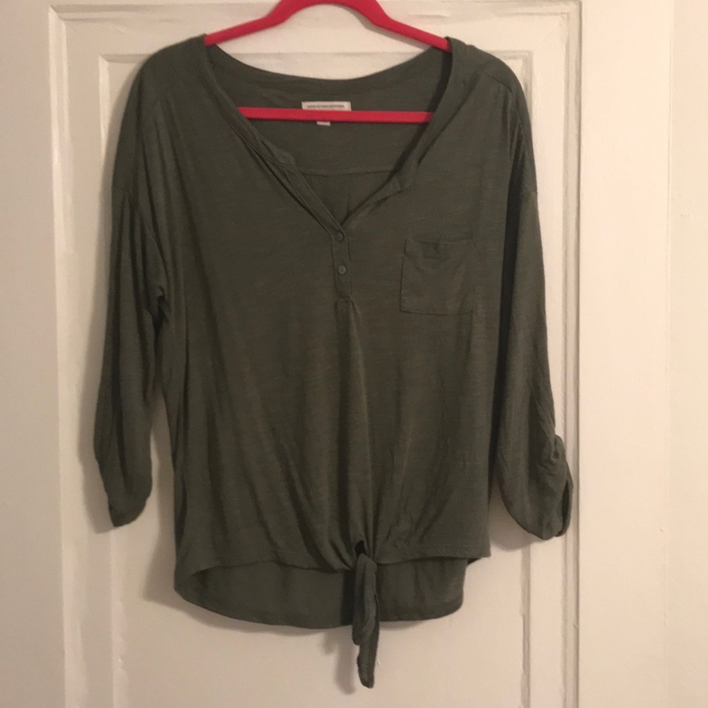 Olive AE Tie Front Shirt